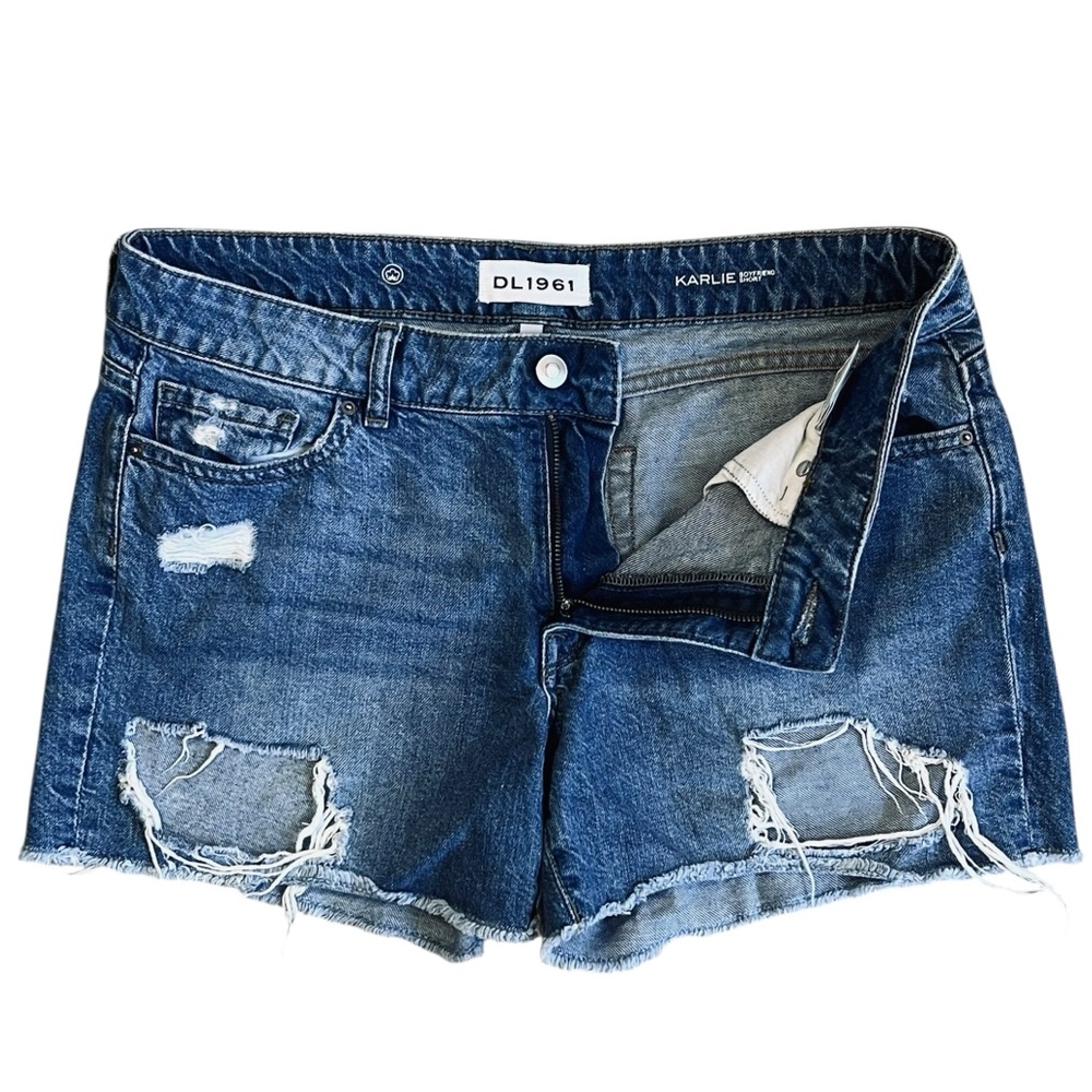 DL1961 Women’s Sz 29 Denim Shorts Cut Off Distressed Cotton Mid Rise - Picture 2 of 10